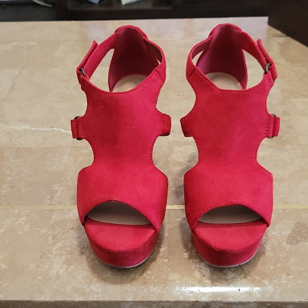 Red Wedge Sandals